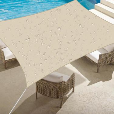 Imagem de SunnyRoyal Guarda-Sol Impermeável Bege De 12' X Para Pátio, Toldo Retangular, Tecido Com Bloqueio 95% Uv E Resistente À Água, Áreas Externas, Jardim, Quintal, Piscina
