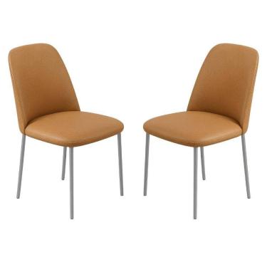Imagem de Conjunto 2 Cadeiras Londres Couro Bege Metal Champanhe