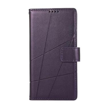 Imagem de LYJSMGZ Capa de couro para Samsung Galaxy S25 Edge, design de linha elegante slots de cartão capa de telefone fina e macia proteção contra quedas, roxa, borda S25