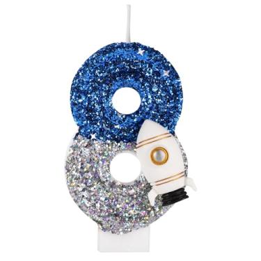 Imagem de Vela Aniversário Nave Espacial, Decorações de Aniversário Astronauta Espacial Vela Brilhante com Número de Astronauta Decorações Bolo no Espaço Sideral para Festa Temática (8)