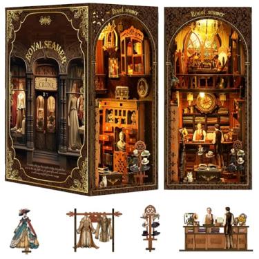 Imagem de Book Nook Kit for Adults with Dust Cover & LED Light, DIY Miniature House Kit 3D Printed Booknook Wooden Puzzle Dollhouse Bookshelf Insert DIY Craft Model Build Gift for Birthdays, Royal Seamer