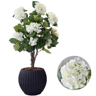 Imagem de Planta Hortência Artificial Com Vaso Completo Realista Casca - Flor Im