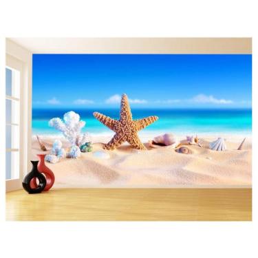 Imagem de Papel De Parede 3D Praia Areia Estrelas Mar Céu 3,5M Npr336 - Você Dec