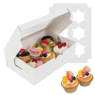 Imagem de Victree 6 Recipientes Para Cupcake - 15 Pacotes De Caixas Com Encarte E Janela Exibição Transparente, Suporte Branco Descartável Qualidade Alimentar Cupcakes, Muffins, Biscoitos Doces