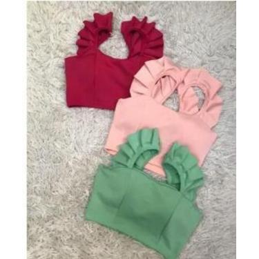Imagem de Cropped top feminino com bojo alça babado - MODA FILO, Onça, G