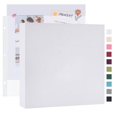 Imagem de Mublalbum Álbum de fotos de 20 x 20 cm, pequeno, 3 anéis, faça você mesmo, com 20 capas de plástico, 40 páginas, capa de linho, pasta para bebê, viagem, aniversário de casamento e projetos DIY (branco