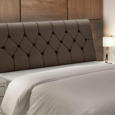 Imagem de Cabeceira Baú de Cama Box Madeira Estofada Casal Madri (Marrom)