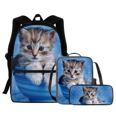 Imagem de Mochila infantil durável com estampa de cachorro fofo For U Designs, mochila de lona de lona para volta às aulas, Laptop, Cat Set, One Size