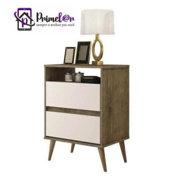 Imagem de Mesa De Cabeceira Criado Retrô Com 2 Gavetas e Nicho Lotus - LOJAS PRI
