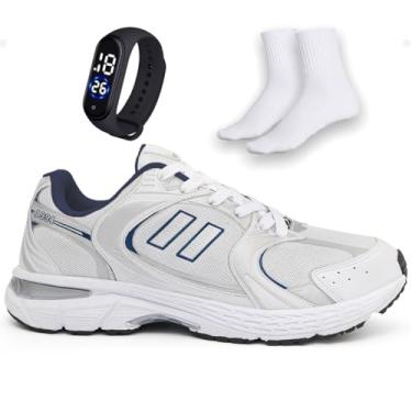 Imagem de Tênis Masculino para Academia e Corrida Classic Retrô Super Leve Olimp 94 (Branco + Marinho, BR, Adulto, Numérico, 42)