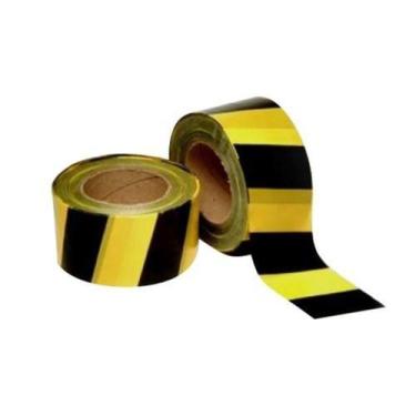 Imagem de Fita Zebrada Preto/Amarelo 100 Metros para Sinalização - Plastcor