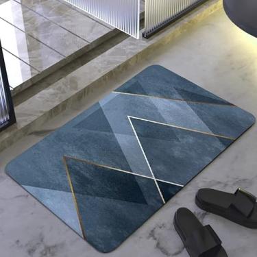Imagem de Tapete De Banheiro Quadrado Absorve Água Antiderrapante Secagem Rápida 38x58cm (TRIÂNGULOS DOURADOS)