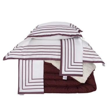 Imagem de Kit Edredom Queen Coberdrom Soft Hipercal/Sherpa 5 Peças - Vermelho - 