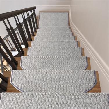 Imagem de 1 peça tapete de escada tapete antiderrapante, degraus de escada interior para tapete, corredores modernos, sem fita para crianças idosos e animais de estimação, curvo e semicircular (cinza, 9,6