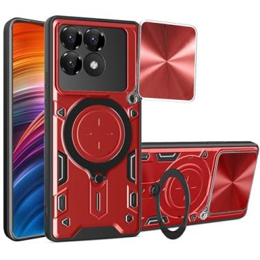 Imagem de Ysnzaq Capa protetora para Xiaomi Redmi K70 Pro/Poco F6 Pro 5G, capa de telefone deslizante com lente com suporte de bobina magnética para Xiaomi Redmi K70 Pro/Poco F6 Pro 5G CQ Vermelho