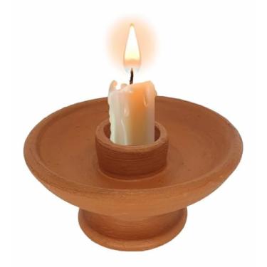 Imagem de Artesanatos Mineiros Castiçal de Barro Artesanal, 7 cm Diâmetro, 9 cm Altura, Suporte para Vela Decorativo