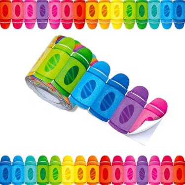 Imagem de Bordas de quadro de avisos de 1,8 m, acabamento colorido com padrão de giz de cera para sala de aula, escola, escritório, quadro de avisos, decoração de porta de janela de parede