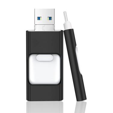 Imagem de Flash Drive USB de 32 GB – Pen Drive USB C 4 em 1 com USB 3.0, Tipo C, Micro USB e Conector iOS – Pen Drive de Alta Velocidade, Cartão de Memória Compatível com Laptop, Android, PC - Preto