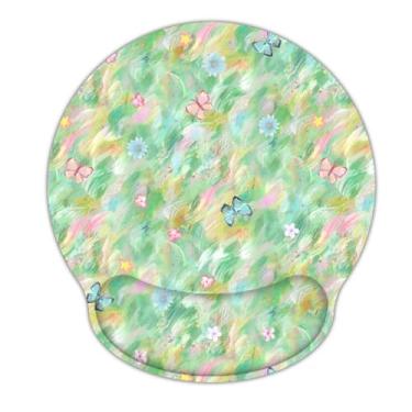 Imagem de RICHEN Mouse pad ergonômico com suporte de pulso, base de borracha antiderrapante para computador, laptop e Mac, descanso leve para casa, escritório e viagens (verde e botões)