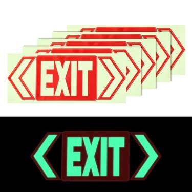 Imagem de 5un. Adesivos para Placas Saída, Que Brilham no Escuro Placas Saída de Emergência Vinil 17,3x12,7cm Adesivos Aviso de Emergência para Empresas Escritórios