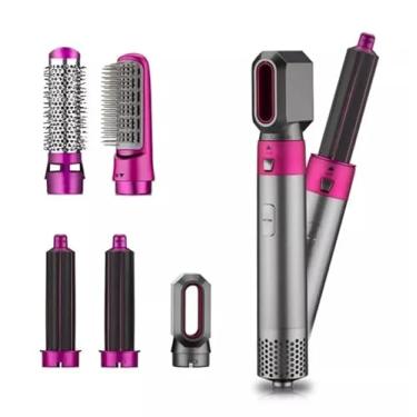 Imagem de ESCOVA 5-em-1 pente de ar quente secador de cabelo alisamento escova modelador de cabelo multifuncional ferramenta de estilo de cabelo para estilo de cabelo fácil e rápido (Rosa com prateado, 220V)