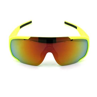 Imagem de Óculos de sol esportivos masculinos expostos com lentes espelhadas Racer Shield plástico amarelo neon laranja espelhado
