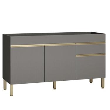 Imagem de Balcão Gabinete de Pia 150 cm 3 Portas Sem Tampo Kits Paraná Cor:cinza Gris