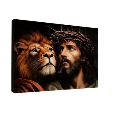 Imagem de Quadro Decorativo Leão e Jesus com Coroa de Espinhos