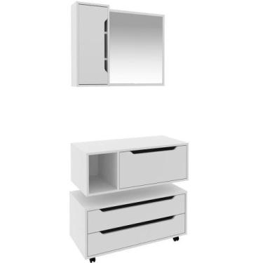 Imagem de Kit Gabinete Balcão E Espelheira De Banheiro 80 Cm Karina Branco - TEC