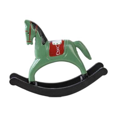 Imagem de Wswqop Estátua de cavalo de balanço, ornamento, design, escultura de madeira rústica, estatueta decorativa para escritório, suporte de TV, mesa, peça, Verde