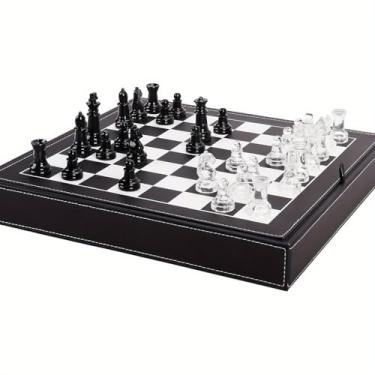 Imagem de Luxury Glass Chess Set for Adults - 2 Extra Queens, Premium Leather Storage Case with 13.2” Chessboard Elegant Board Game Gift