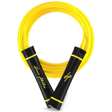 Imagem de Honor Athletics - Corda de pular pesada de 450 g para treinamento de alta intensidade e força - Corda de PVC ajustável de 3 metros com aderência ergonômica, rolamento de esferas, ideal para boxe, crossfit, Muay Thai, MMA e fitness - Projetado para adultos e crianças (amarelo)