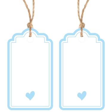 Imagem de Etiquetas de presente com cordão anexado - 100 peças de etiquetas de papel de coração branco em branco personalizado para sacolas de presente, presentes de aniversário, casamento, chá de bebê