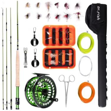 Imagem de Dr.Fish Fly Fishing — Combo para vara e carretilha, 4 peças de haste de braguilha de fibra de carbono IM8 de 2,4 m, molinete de alumínio usinado 5/6 CNC, molinete de mosca pré-furada, 16 moscas de pesca e capa leve portátil