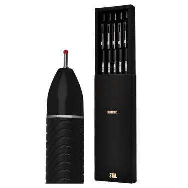 Imagem de Conjunto de canetas esferográficas pretas INKSPIRE | Pacote com 5 | Tinta de fluxo suave de secagem rápida, ponta fina de 0,7 mm, ponta de visão estendida, acabamento resistente a arranhões, caixa
