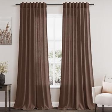 Imagem de Mocha Mousse Cortinas de linho semitransparentes, 273 cm de comprimento, 2 painéis, conjunto de 2 painéis, filtro de luz, boho, decoração de janela grande, para sala de estar de teto alto, 122 x 108