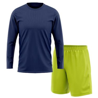 Imagem de Kit Calção Short Futebol Basquete Amarelo + Manga Longa Masculina Segunda Pele Dry-Masculino