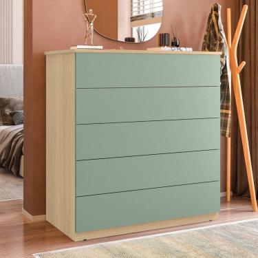 Imagem de Cômoda para Quarto com 5 Gavetas 86,8cm X 91,5cm Compacta Amêndoa Imperial / Verde