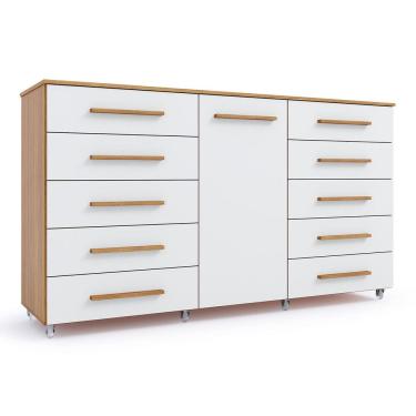 Imagem de Cômoda 1 Porta 10 Gavetas com Rodízio Imperial Freijo/ Off White