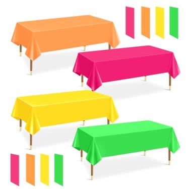 Imagem de Pacote com 12 toalhas de mesa de plástico, descartáveis, sortidas, cores neon, arco-íris, retangulares, cores sólidas, artigos de festa, aniversário, casamento, piquenique, decoração de festa (137 x