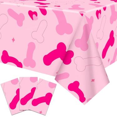 Imagem de Jremreo Pacote com 3 toalhas de mesa rosa engraçadas com tema adulto, 137 x 272 cm, capas de mesa descartáveis para despedida de solteira, saída à noite de meninas, chá de panela e decorações de
