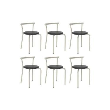 Imagem de Banqueta de Cozinha 105 Kit 6 Uni Prata/Courano Preto - Carraro