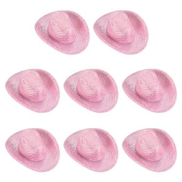 Imagem de PATIKIL Mini chapéus de caubói, 8 peças de chapéu de cowboy ocidental em miniatura para artesanato, decoração de festa, fantasia de boneca para animais de estimação, estilo bolinhas com glitter, rosa