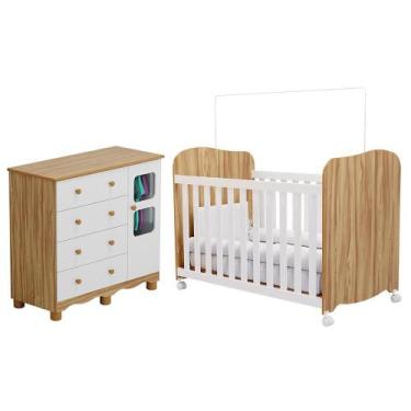 Imagem de Jogo de Quarto Infantil Uli Cômoda e Berço - Móveis Peroba, Branco Bri