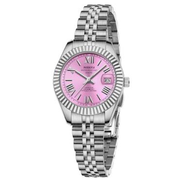 Imagem de NIBOSI Relógios femininos analógicos de quartzo à prova d'água com data, relógio de pulso delicado, moderno, de aço inoxidável, para pulsos pequenos, vestido feminino elegante, Prateado, rosa