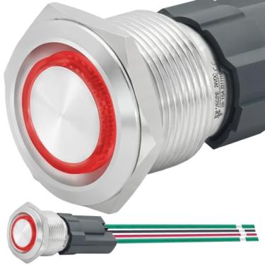 Imagem de ZJWZJH Interruptor De Botão Pressão 15A 19Mm Com Trava À Prova D'Água Ip67 12V/24V Dc/Ac Power Spst Anel Luz Led Em Aço Inoxidável 304 Liga/Desliga, Soquete Fio 3/4''