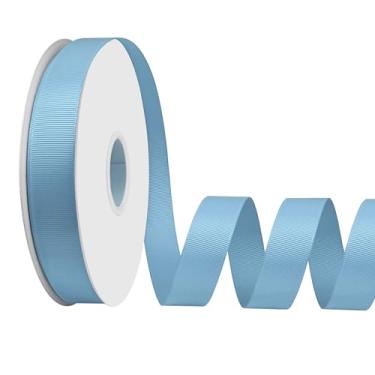 Imagem de LoomJoyz Fita de gorgorão azul empoeirada com face dupla 1,7 cm × 50 metros para embrulho de presente, costura, laço de cabelo, buquê de flores, artesanato, casamentos, arranjos florais