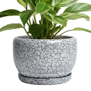 Imagem de SQOWL Vaso de plantas de 20 cm - Vaso de cerâmica com orifício de drenagem e pires, vaso de flores redondo para plantas de interior, vaso decorativo ao ar livre, decoração de varanda de pátio