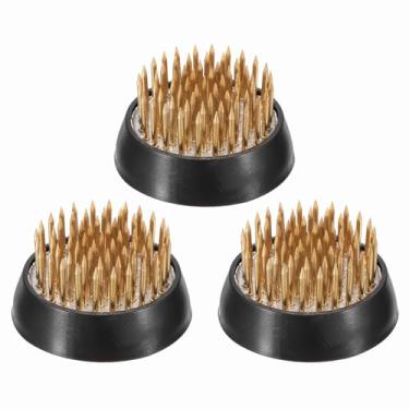 Imagem de PATIKIL 3 peças de sapos florais Kenzan, suporte redondo de arranjo de flores de latão de 3 cm, ferramenta fixa de pino arranjador para vaso de mesa, casamento, decoração de casa, cor latão/preto