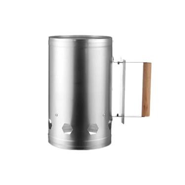 Imagem de Baoblaze Acendedor de chaminé para churrasco, cesto para acendedor de chaminé, lata portátil de aço inoxidável para churrasco de acampamento, barril de carvão